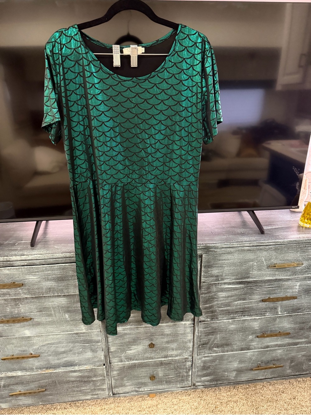 Splendid Emerald Green Scallop-Print Swing Dress